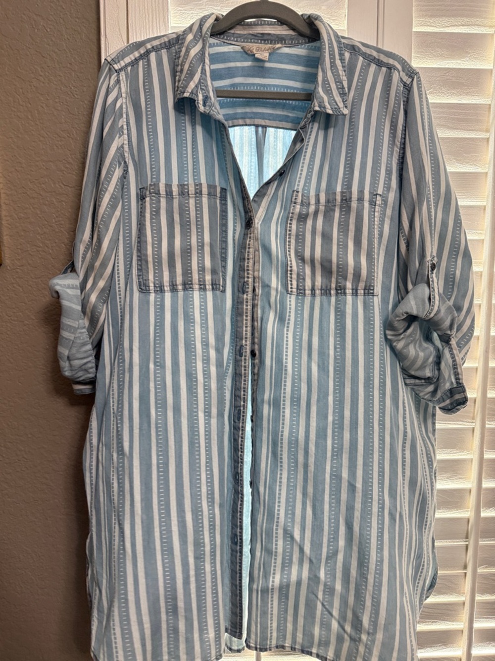 Light Blue and White Striped Women’s Button-Down Shirt